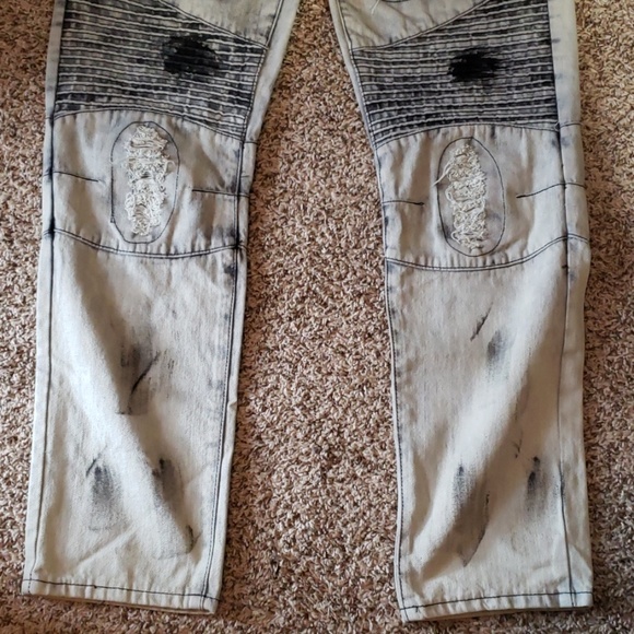 GS-115 Men Gray & Black Distressed Jeans Sz 36 - Picture 3 of 8